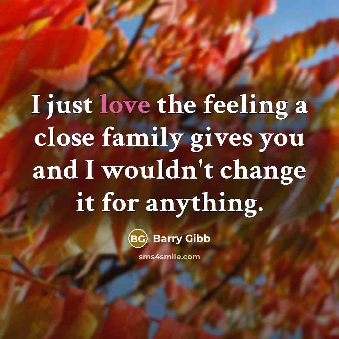 “I just love the feeling a close family gives you…” quote by Barry Gibb