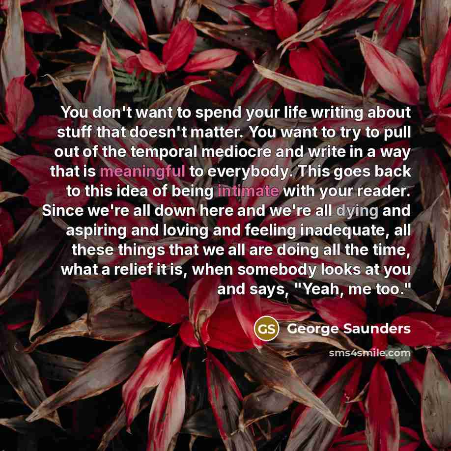 “You don't want to spend your life writing about stuff…” quote by George Saunders