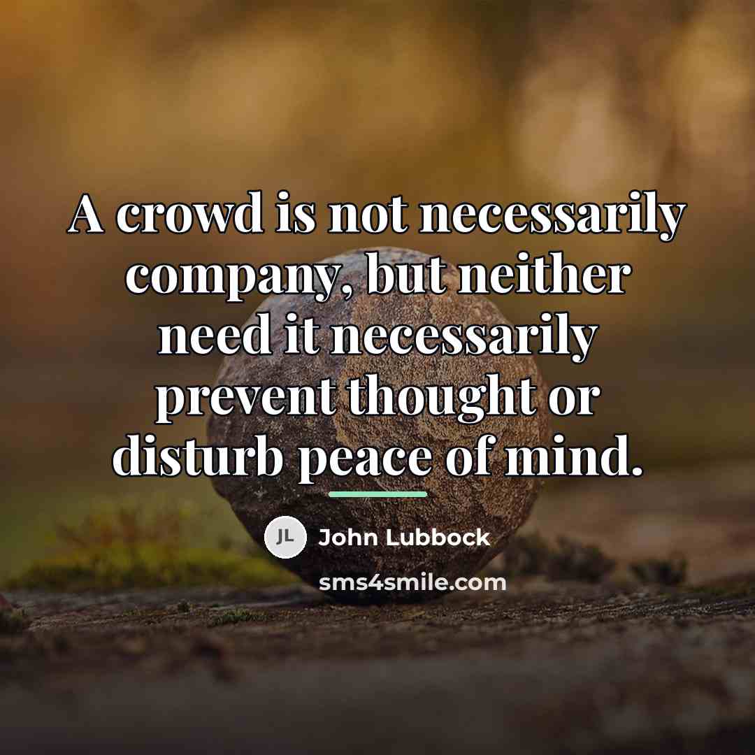 “A crowd is not necessarily company, but neither need it…” quote by John Lubbock