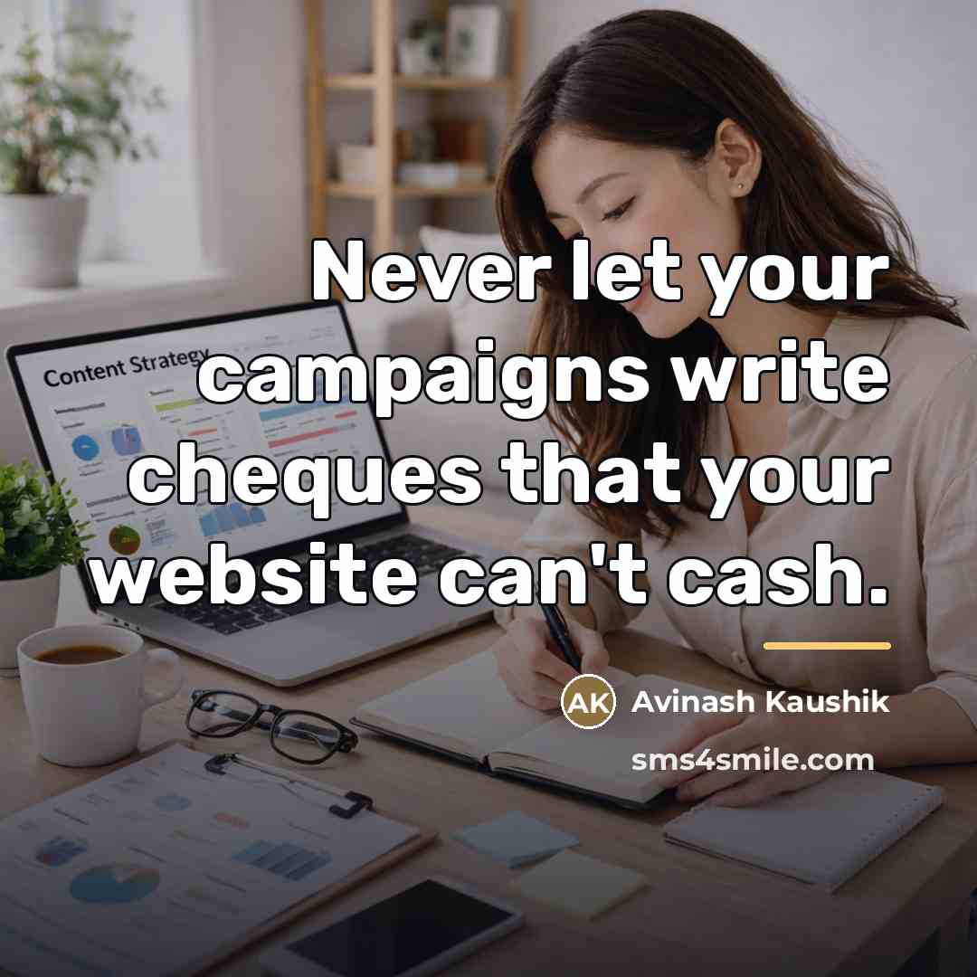 “Never let your campaigns write cheques that your website can't…” quote by Avinash Kaushik
