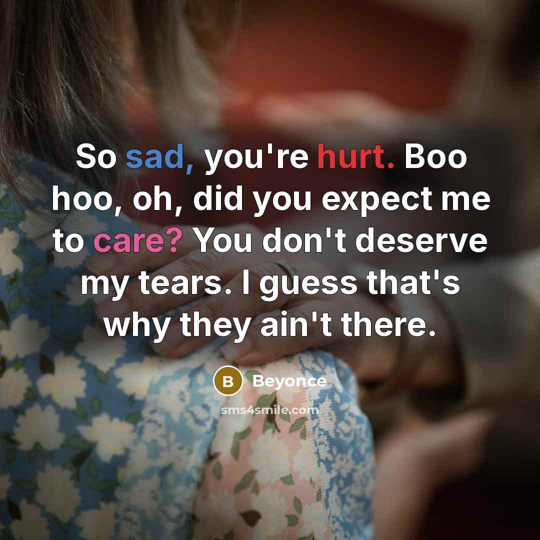 “So sad, you're hurt. Boo hoo, oh, did you expect…” quote by Beyonce