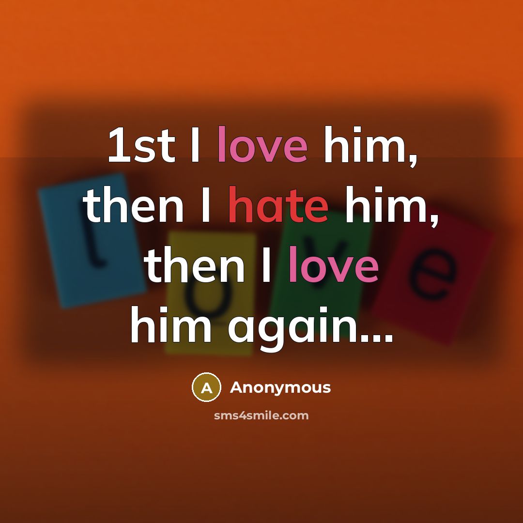 “1st I love him, then I hate him, then I love him again...” quote by Anonymous