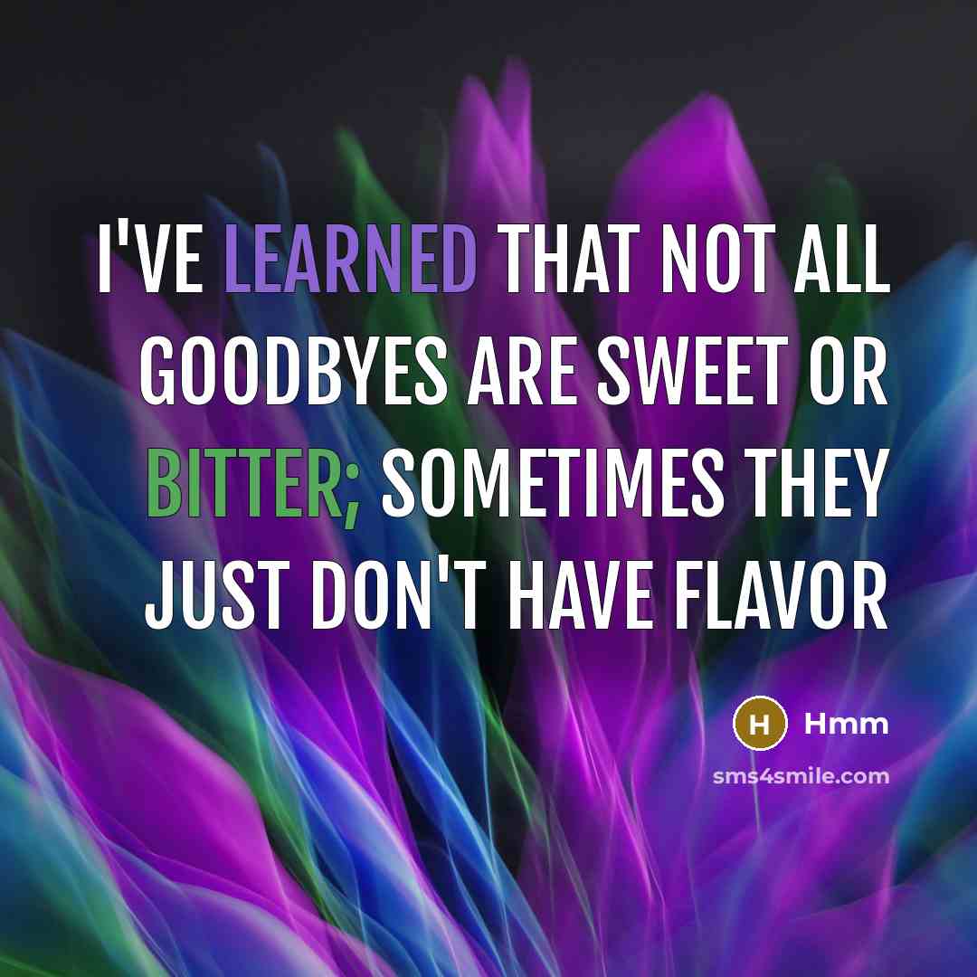 “I've learned that not all goodbyes are sweet or bitter; sometimes they just don't have flavor” quote by Hmm