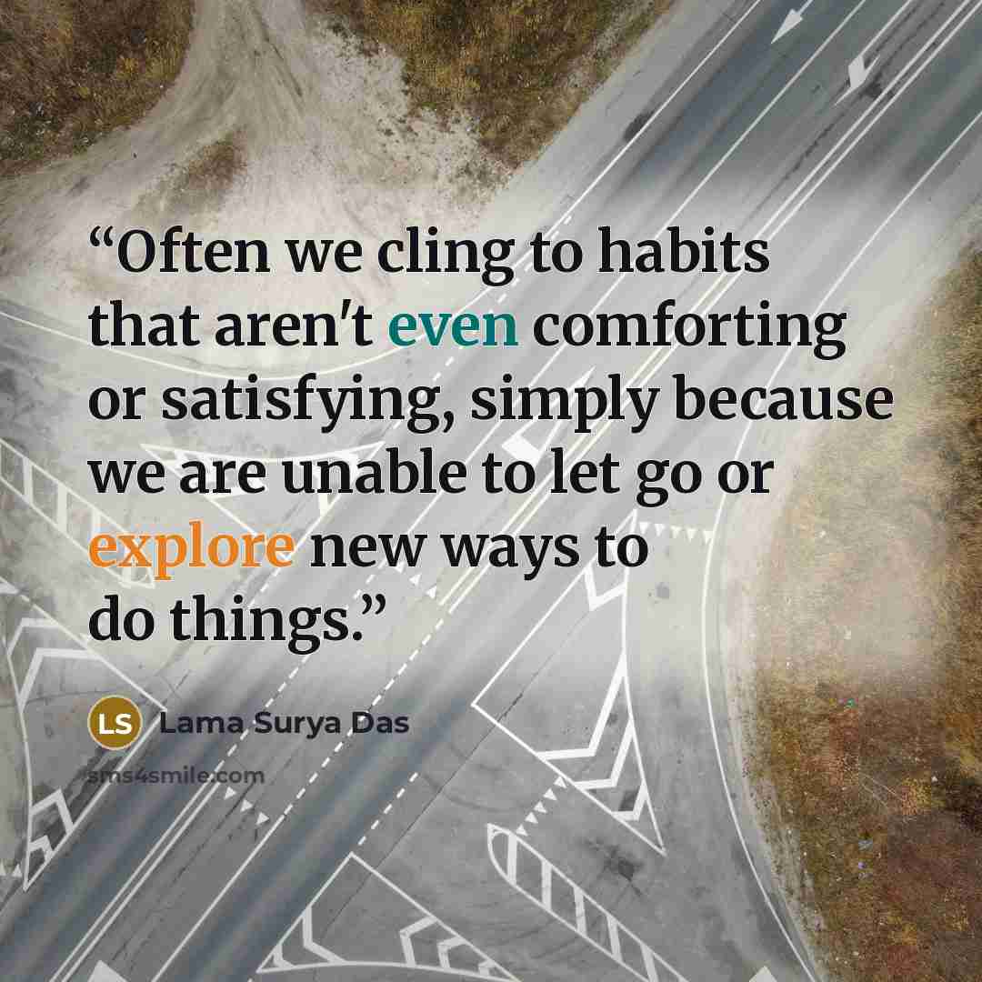 “Often we cling to habits that aren't even comforting or satisfying, simply because we are unable to let go or explore new ways to do things.” quote by Lama Surya Das