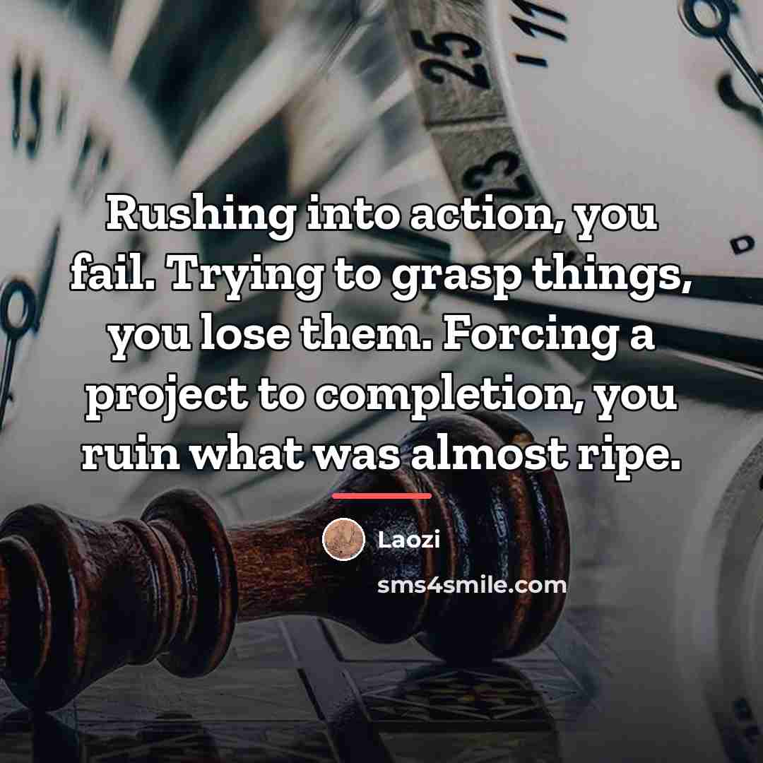 “Rushing into action, you fail. Trying to grasp things, you…” quote by Laozi