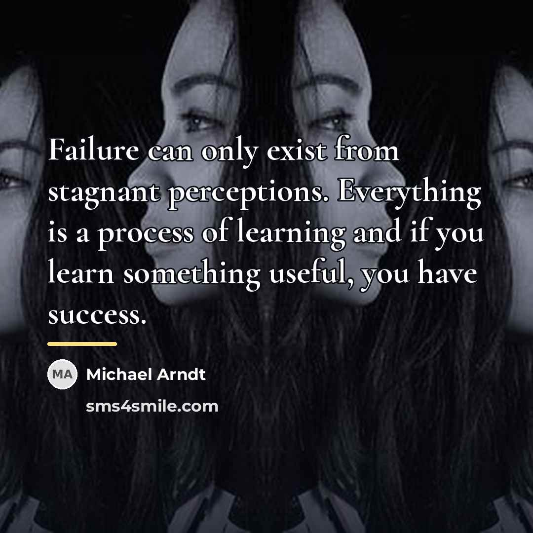 “Failure can only exist from stagnant perceptions. Everything is a…” quote by Michael Arndt