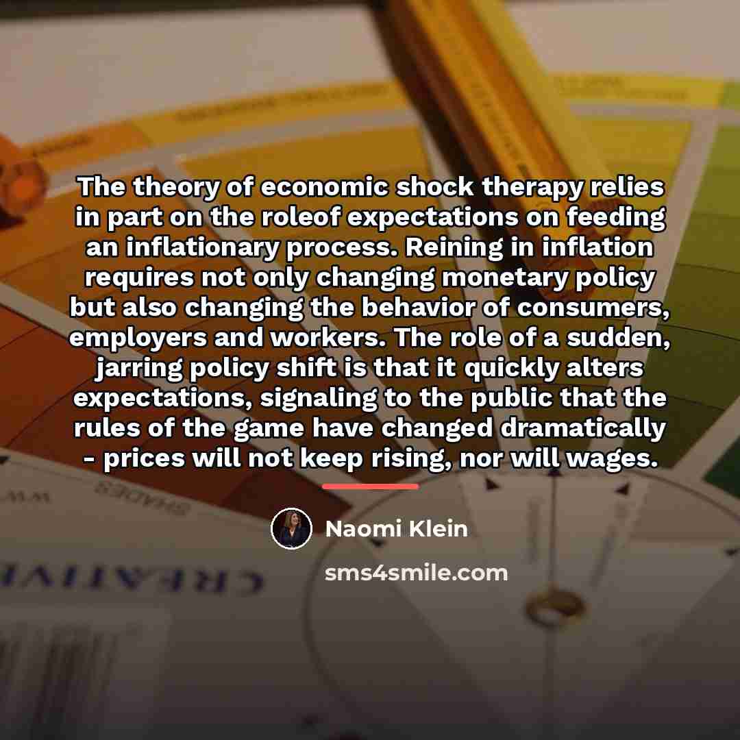 “The theory of economic shock therapy relies in part on…” quote by Naomi Klein