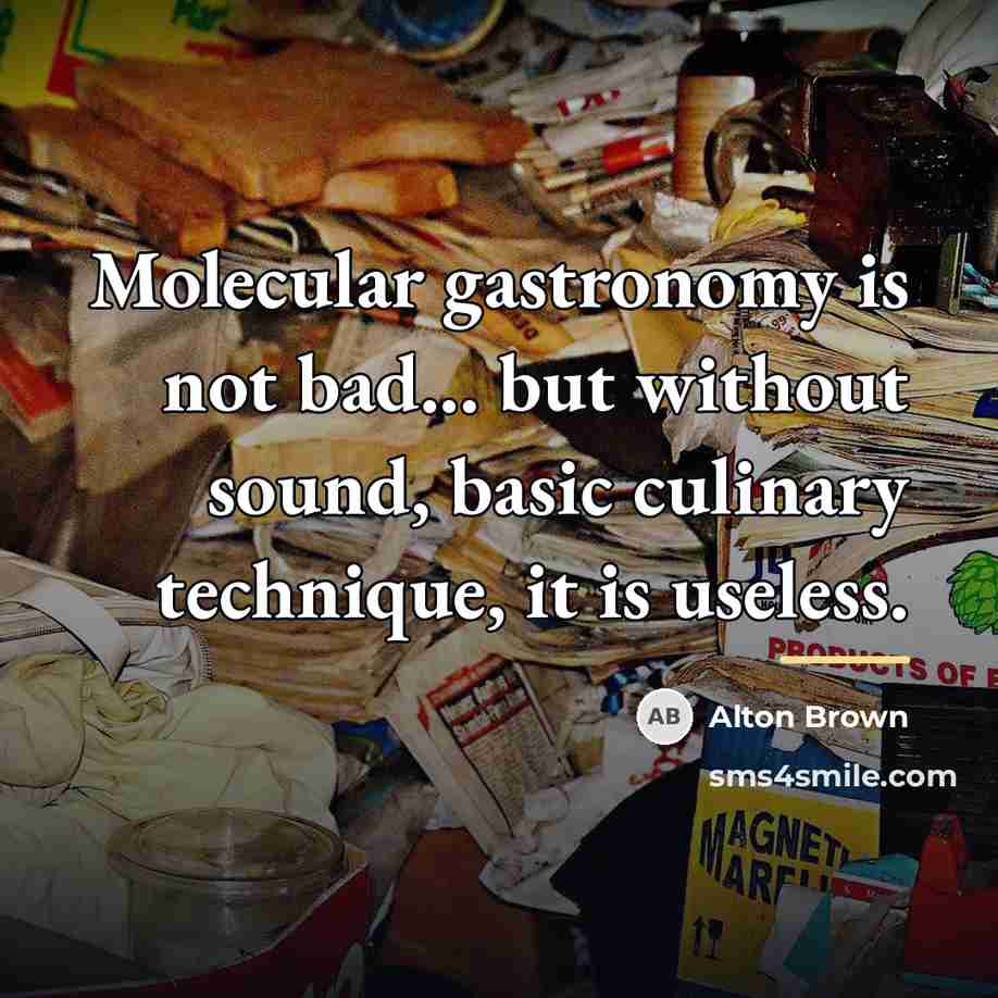 “Molecular gastronomy is not bad... but without sound, basic culinary…” quote by Alton Brown