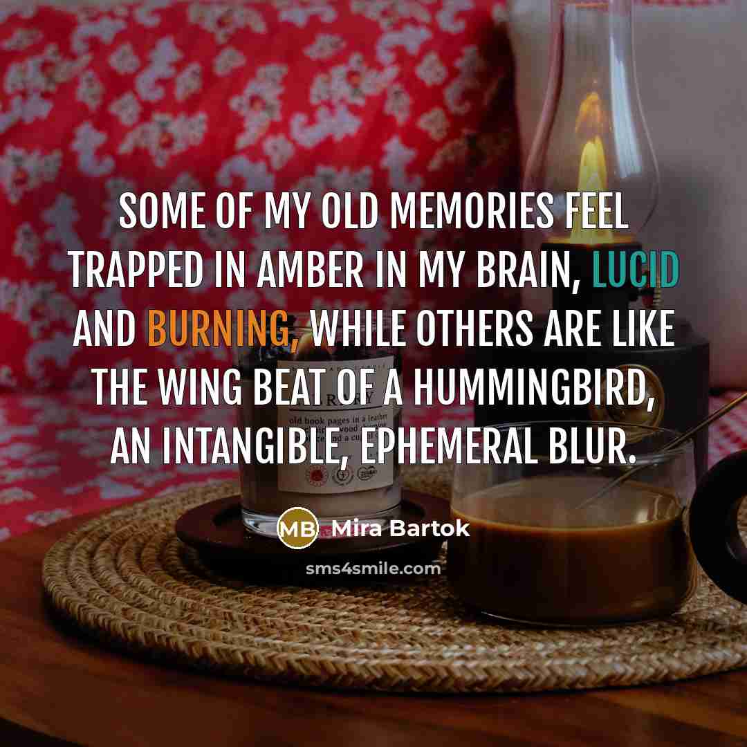 “Some of my old memories feel trapped in amber in…” quote by Mira Bartok