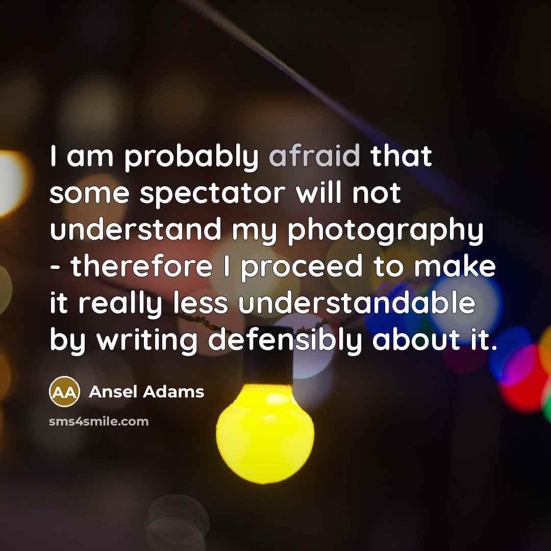 “I am probably afraid that some spectator will not understand…” quote by Ansel Adams
