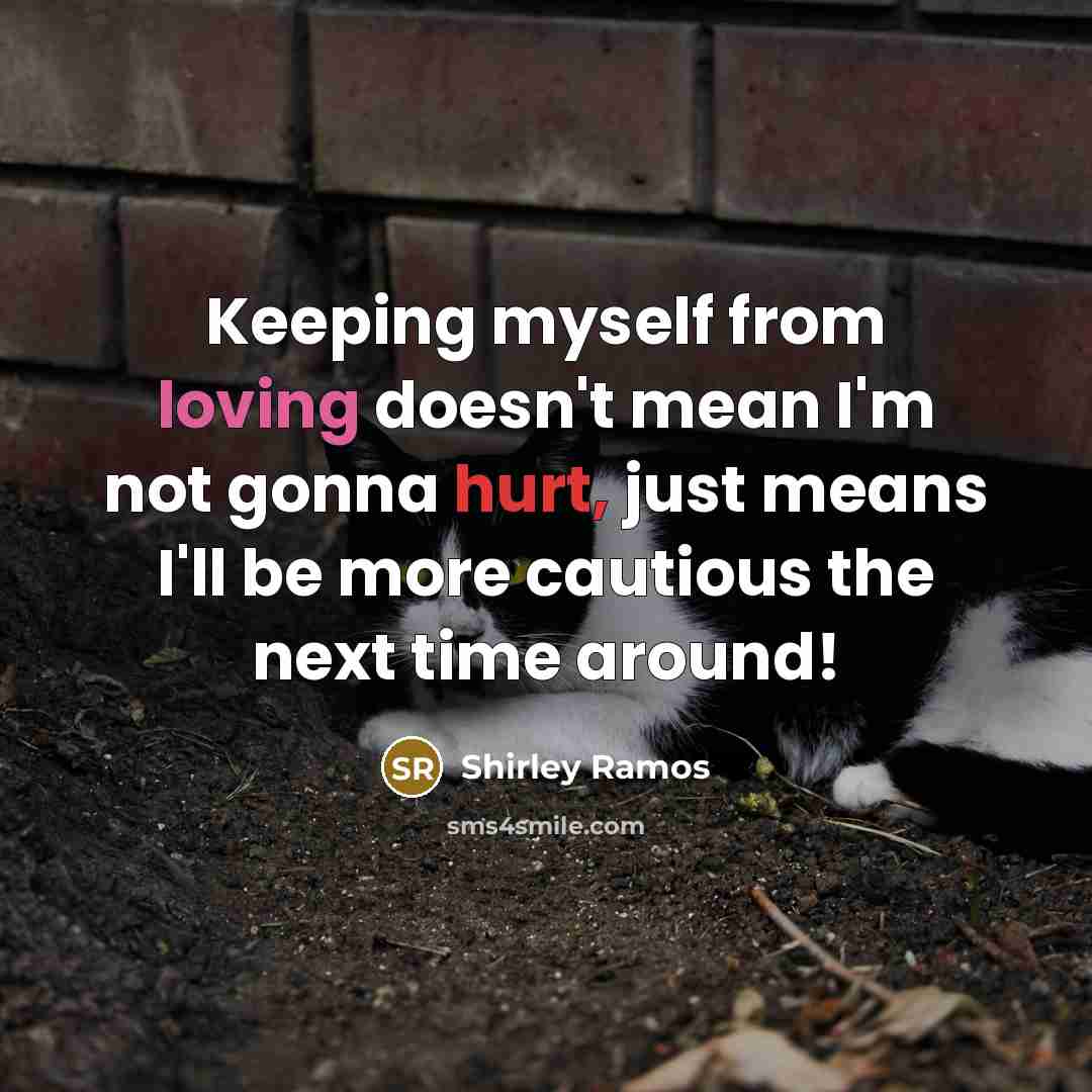 “Keeping myself from loving doesn't mean I'm not gonna hurt, just means I'll be more cautious the next time around!” quote by Shirley Ramos