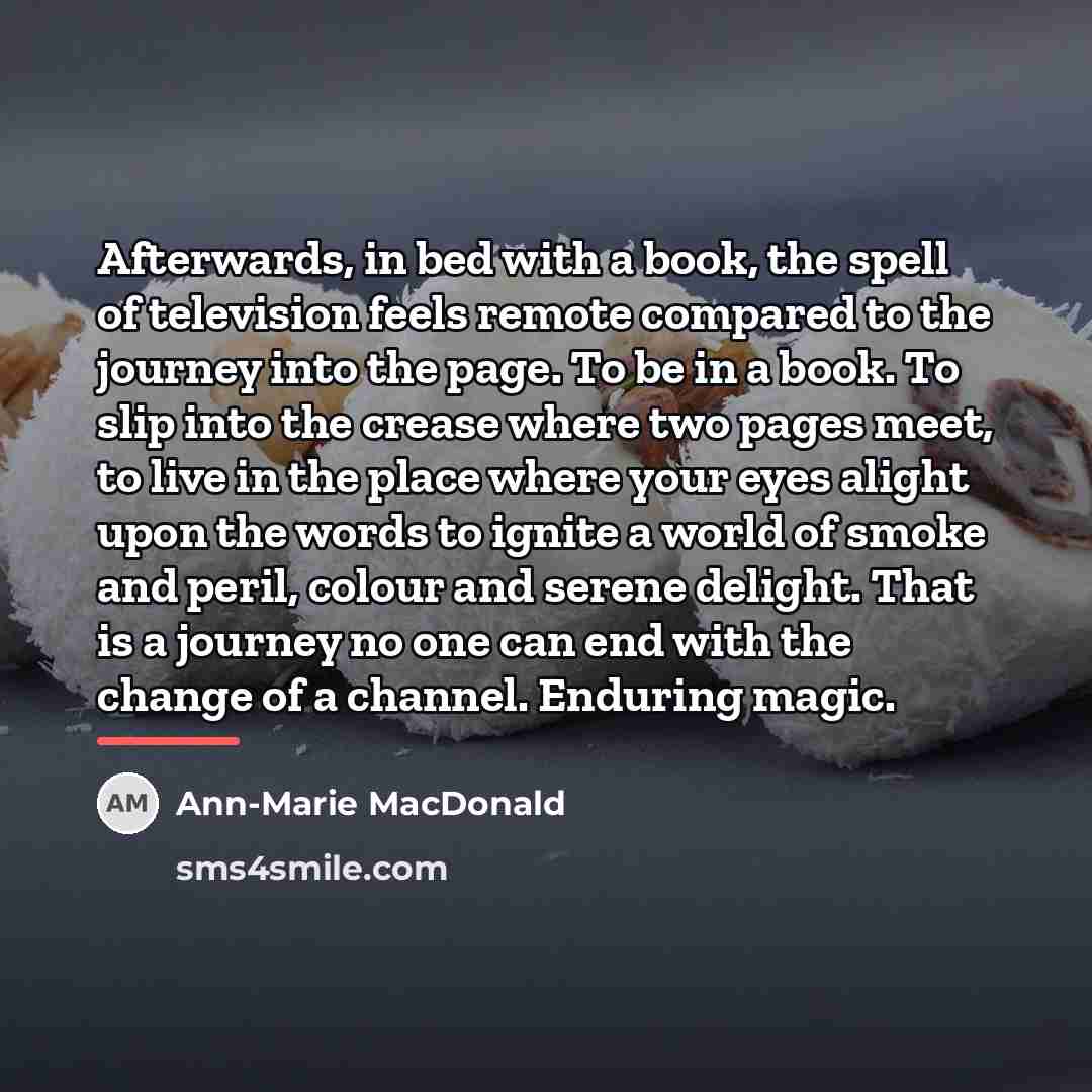 “Afterwards, in bed with a book, the spell of television…” quote by Ann-Marie MacDonald
