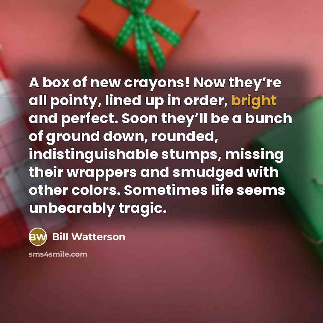 “A box of new crayons! Now they’re all pointy, lined…” quote by Bill Watterson