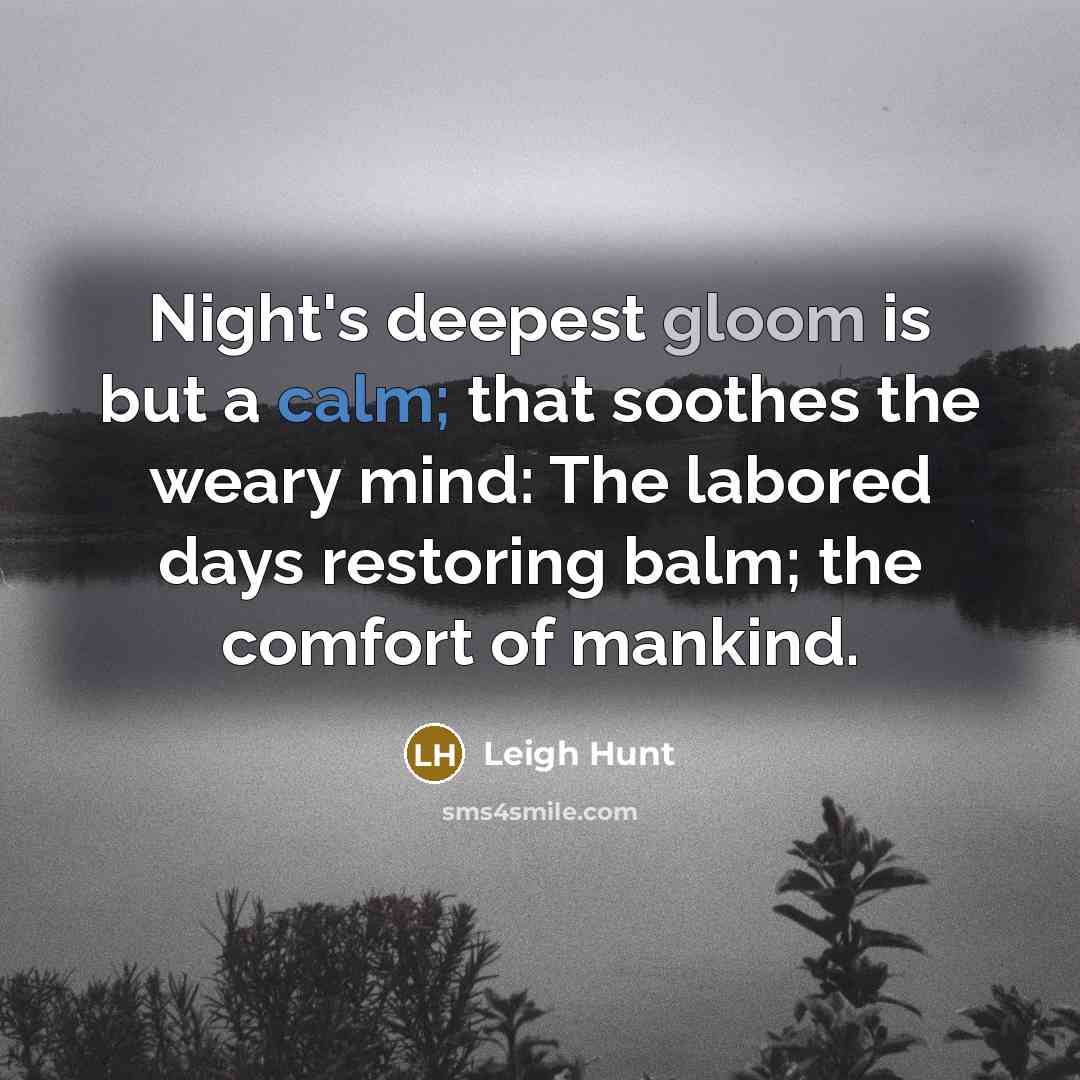 “Night's deepest gloom is but a calm; that soothes the…” quote by Leigh Hunt