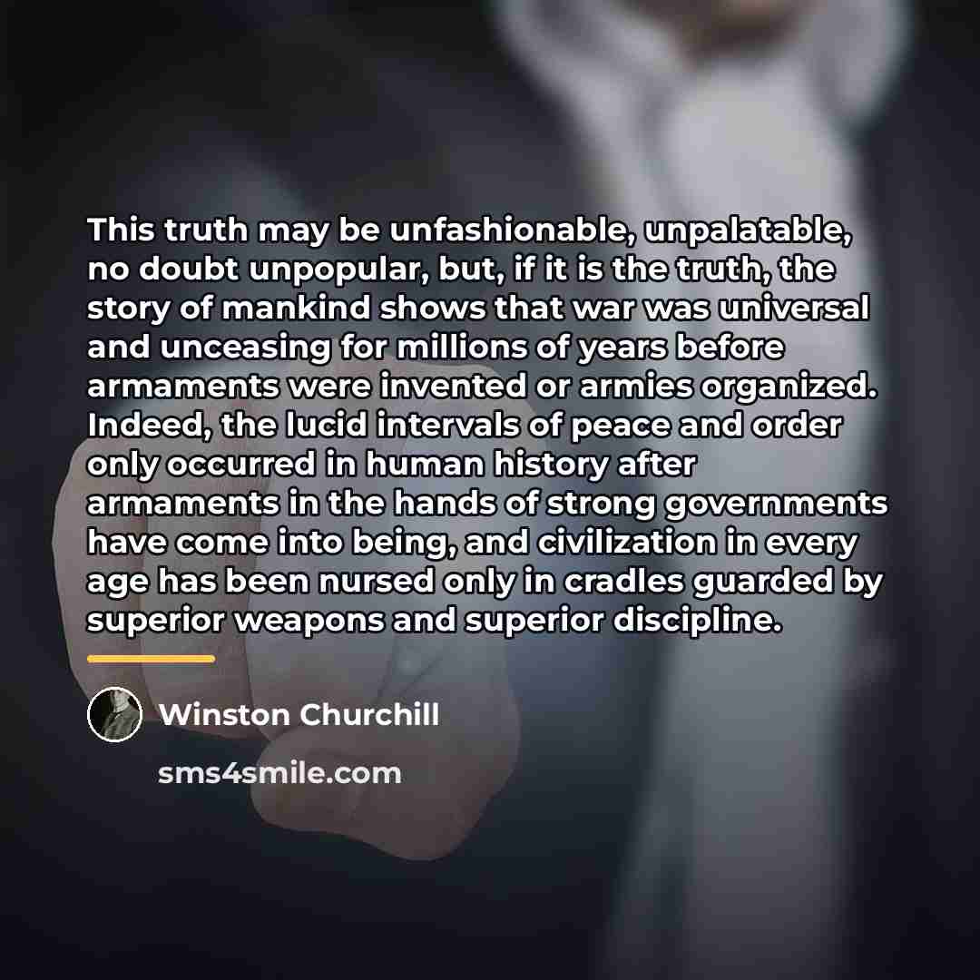 “This truth may be unfashionable, unpalatable, no doubt unpopular, but,…” quote by Winston Churchill