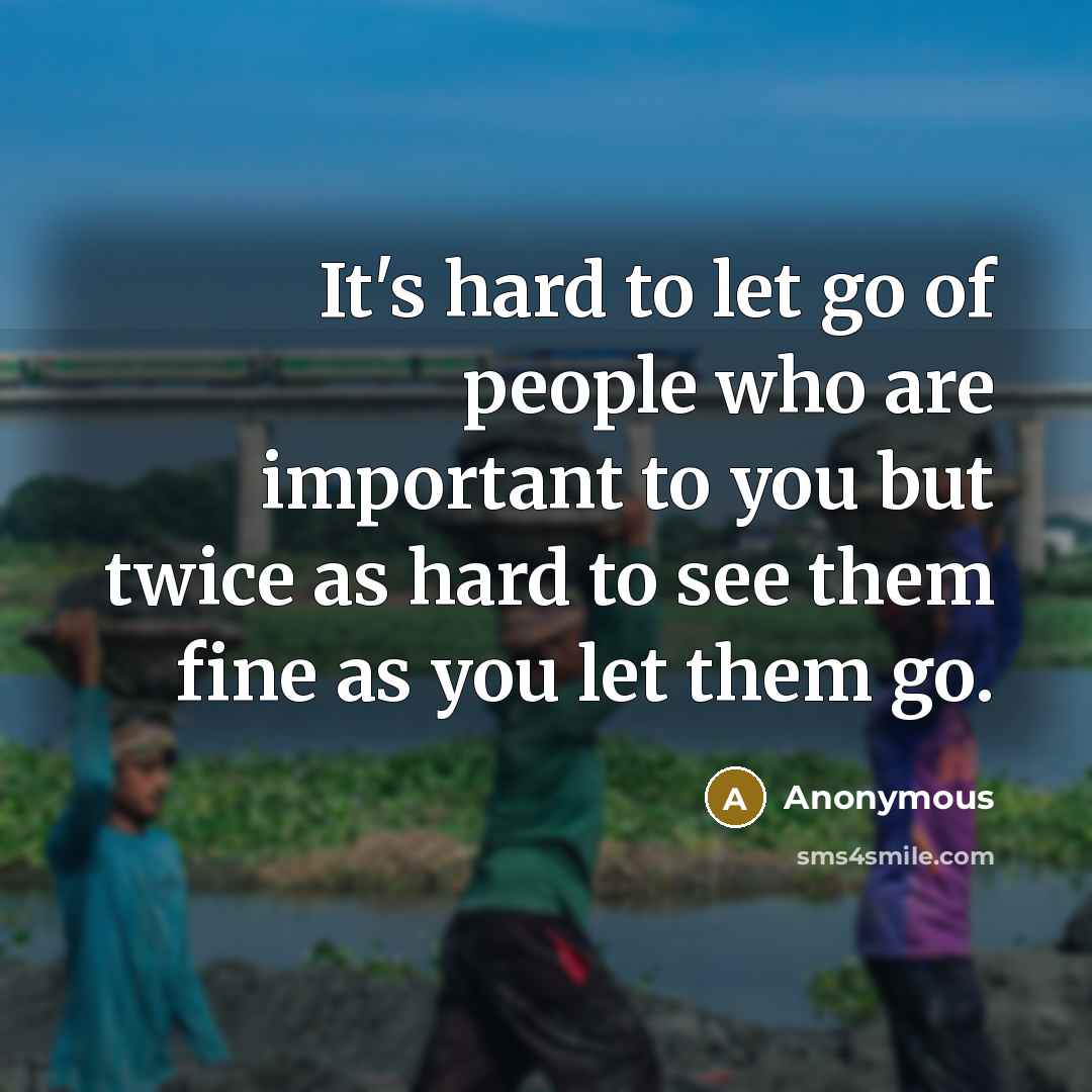“It's hard to let go of people who are important to you but twice as hard to see them fine as you let them go.” quote by Anonymous