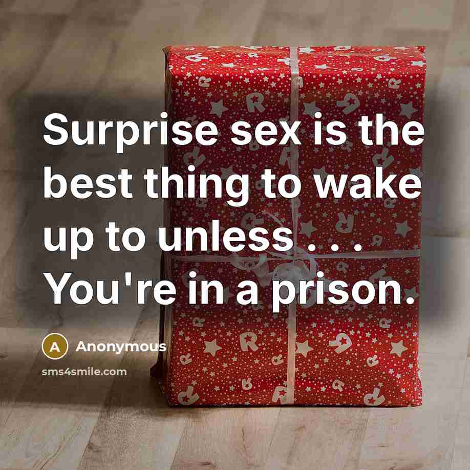 “Surprise sex is the best thing to wake up to unless . . . You're in a prison.” quote by Anonymous