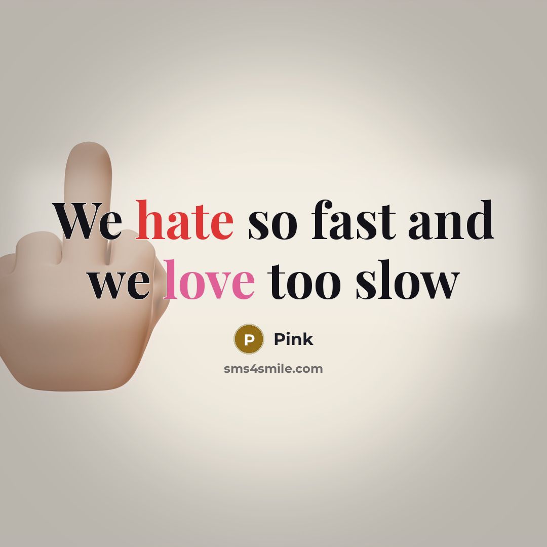 “We hate so fast and we love too slow” quote by Pink