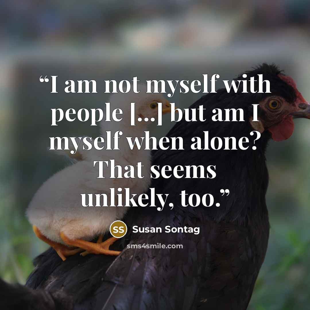 “I am not myself with people [...] but am I myself when alone? That seems unlikely, too.” quote by Susan Sontag