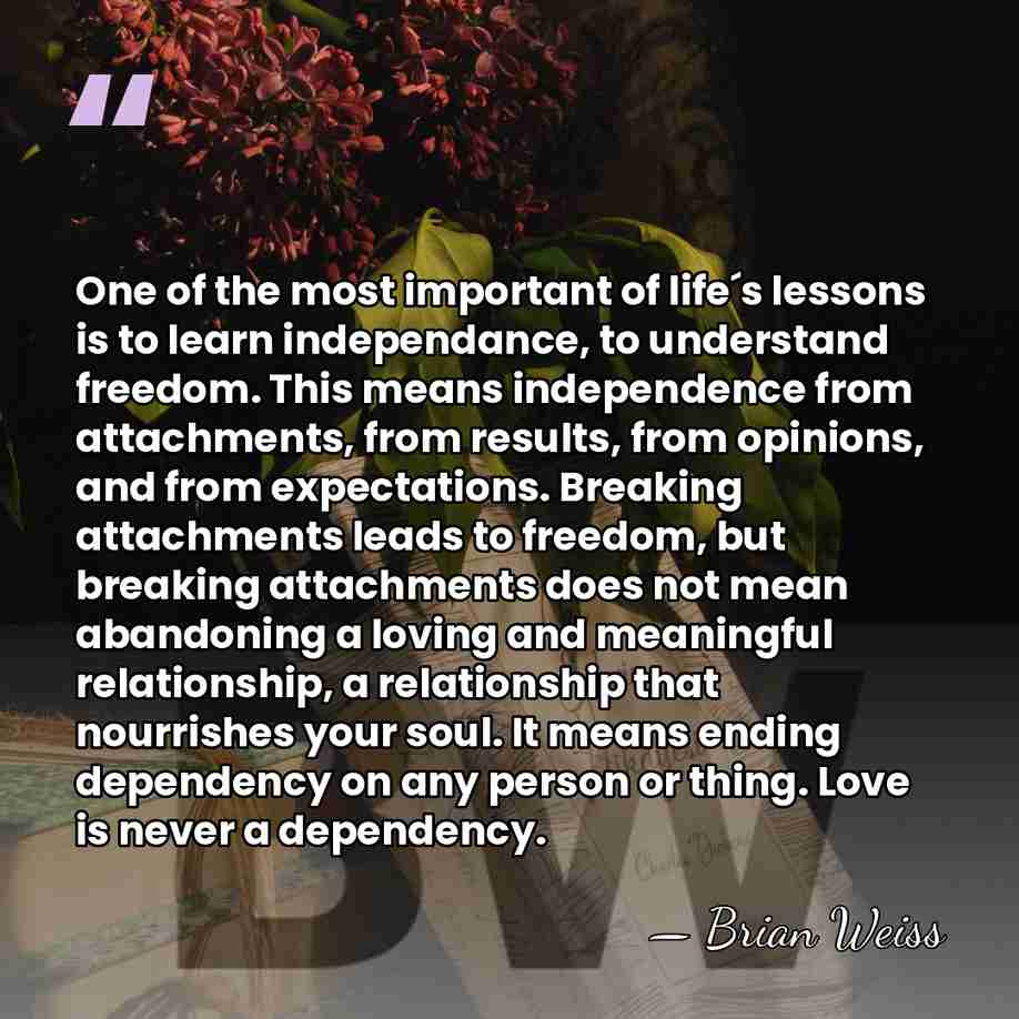 One of the most important of life´s lessons is to learn independance,&hellip; - Brian Weiss