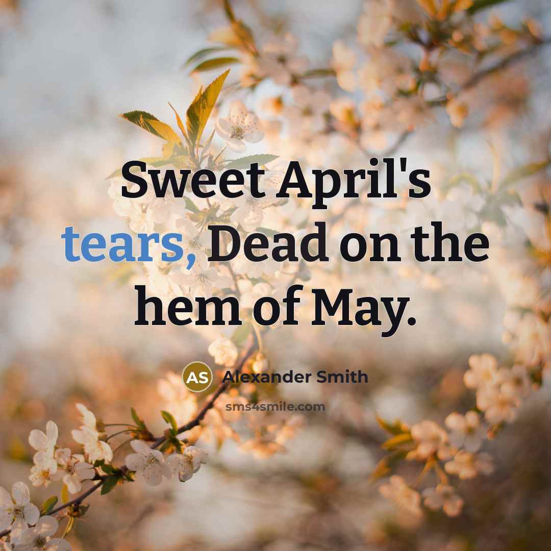 “Sweet April's tears, Dead on the hem of May.…” quote by Alexander Smith