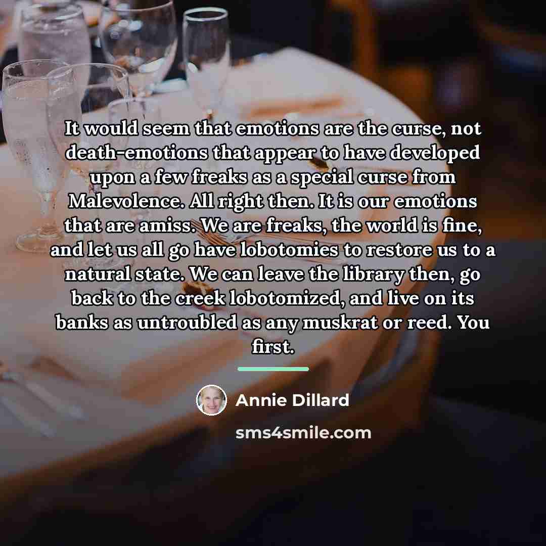 “It would seem that emotions are the curse, not death-emotions…” quote by Annie Dillard