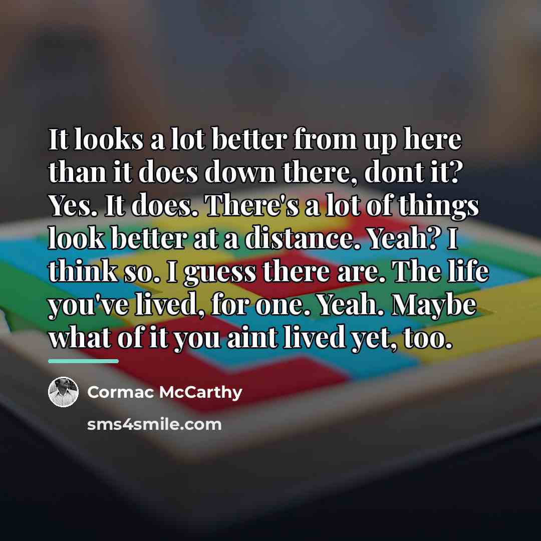 “It looks a lot better from up here than it…” quote by Cormac McCarthy