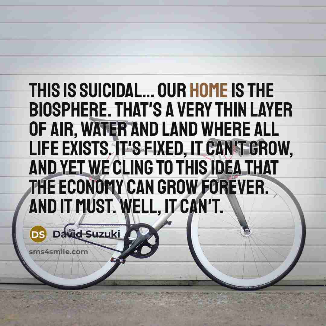 “This is suicidal... our home is the biosphere. That's a…” quote by David Suzuki