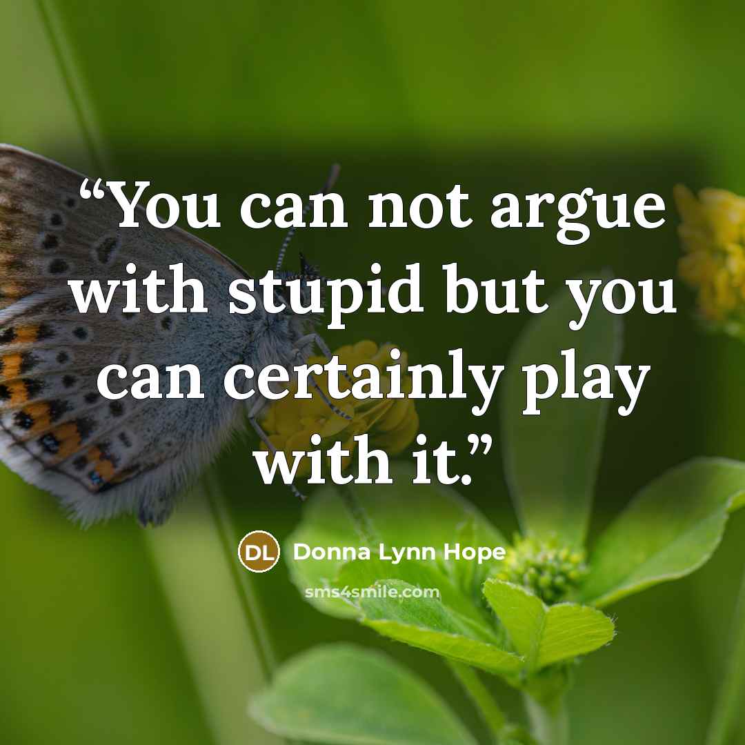 “You can not argue with stupid but you can certainly play with it.” quote by Donna Lynn Hope