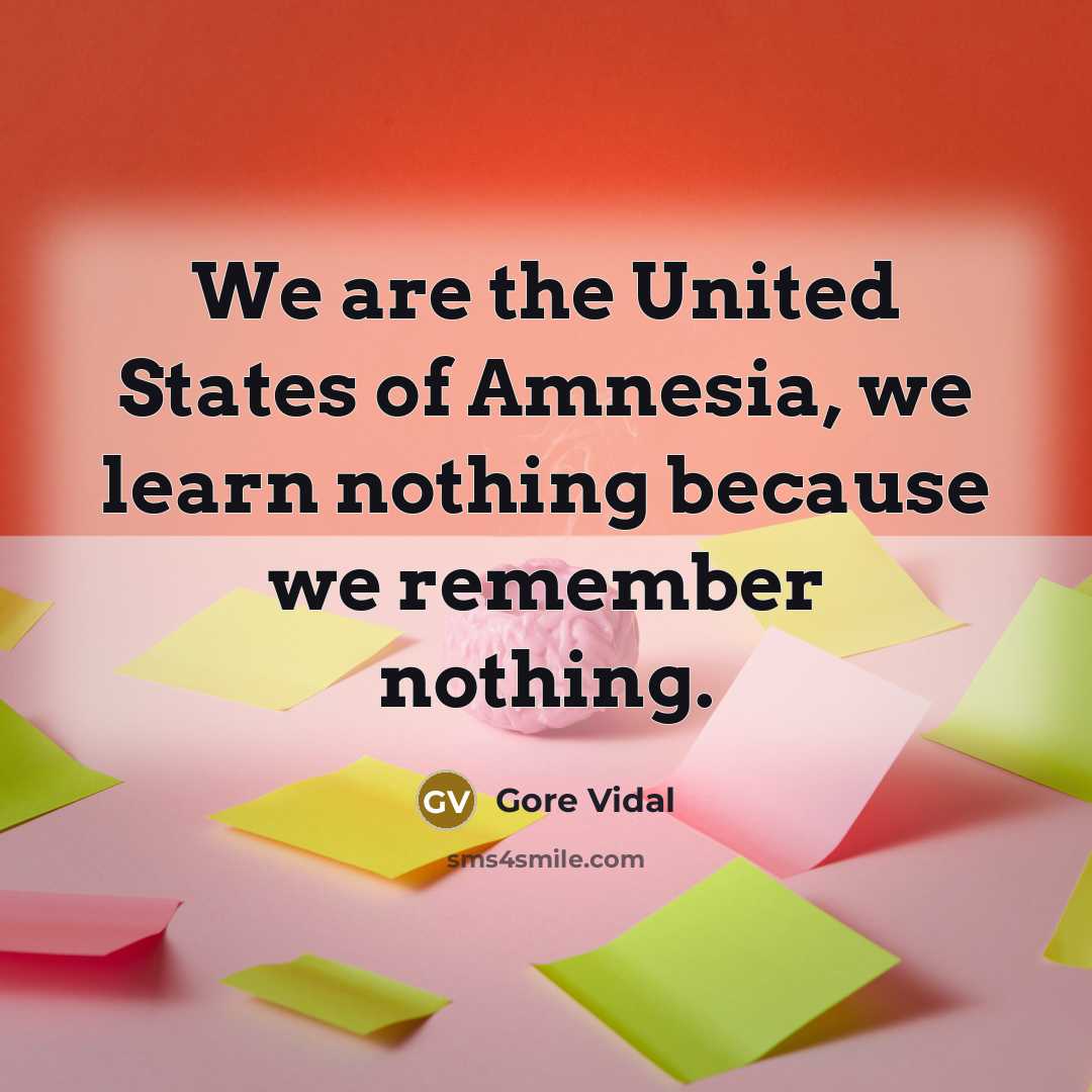 “We are the United States of Amnesia, we learn nothing…” quote by Gore Vidal