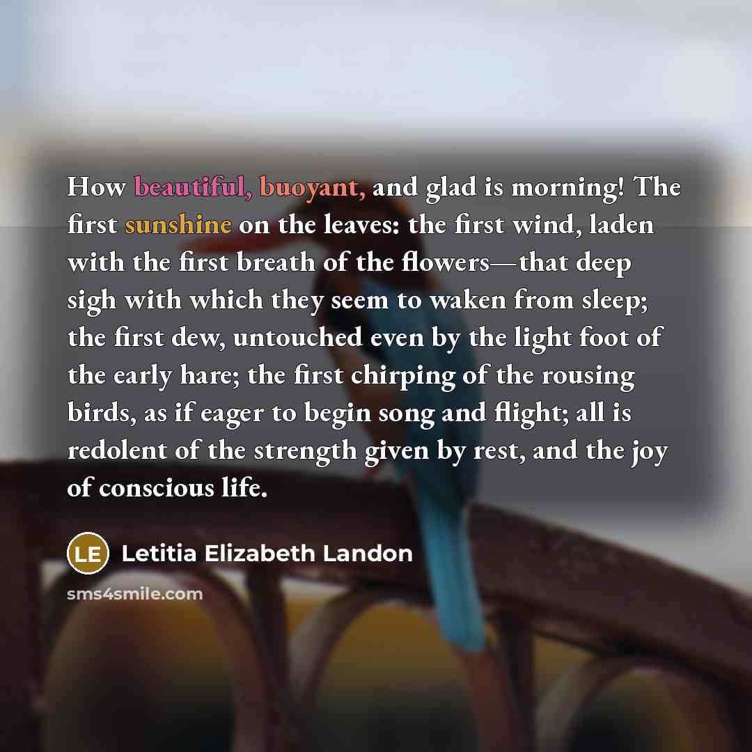 “How beautiful, buoyant, and glad is morning! The first sunshine…” quote by Letitia Elizabeth Landon