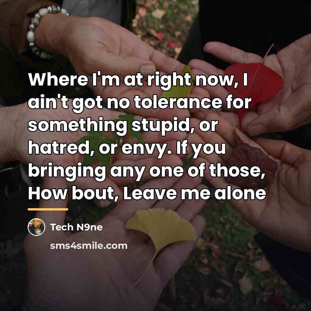 “Where I'm at right now, I ain't got no tolerance…” quote by Tech N9ne
