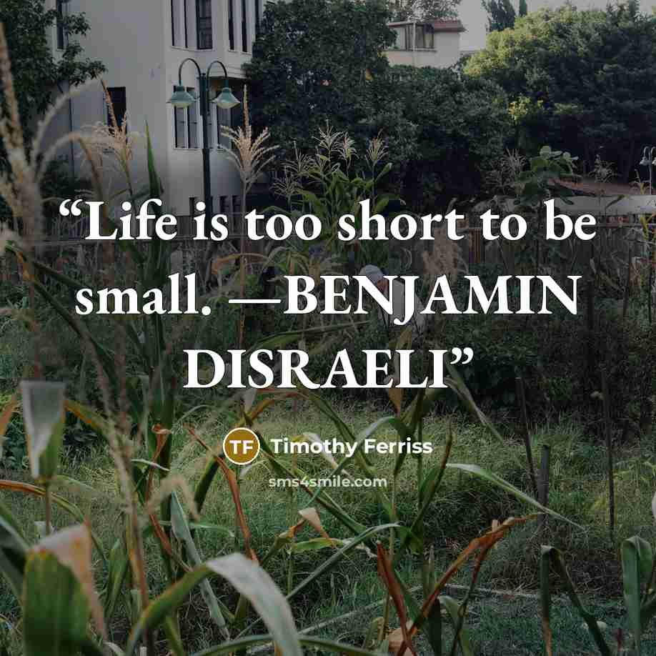 “Life is too short to be small. —BENJAMIN DISRAELI” quote by Timothy Ferriss