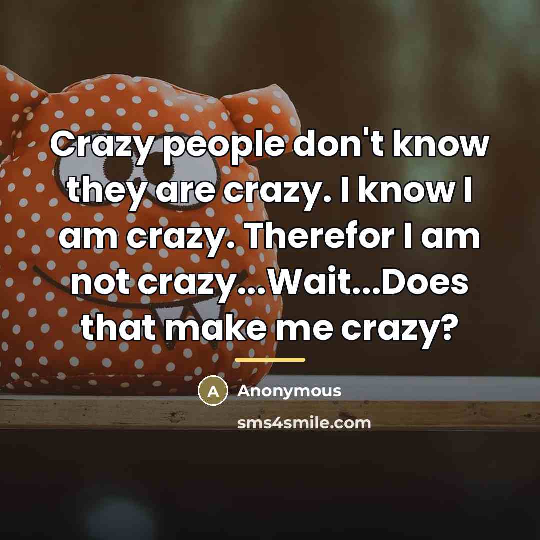“Crazy people don't know they are crazy. I know I…” quote by Anonymous