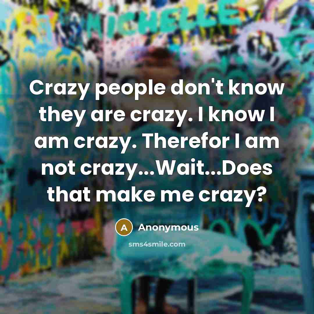 “Crazy people don't know they are crazy. I know I am crazy. Therefor I am not crazy...Wait...Does that make me crazy?” quote by Anonymous