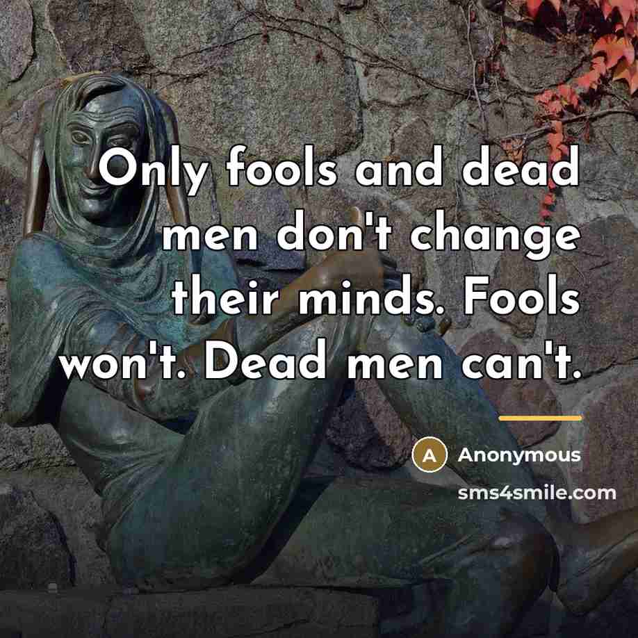 “Only fools and dead men don't change their minds. Fools…” quote by Anonymous