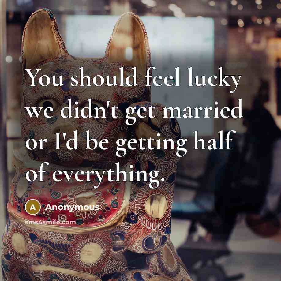 “You should feel lucky we didn't get married or I'd be getting half of everything.” quote by Anonymous