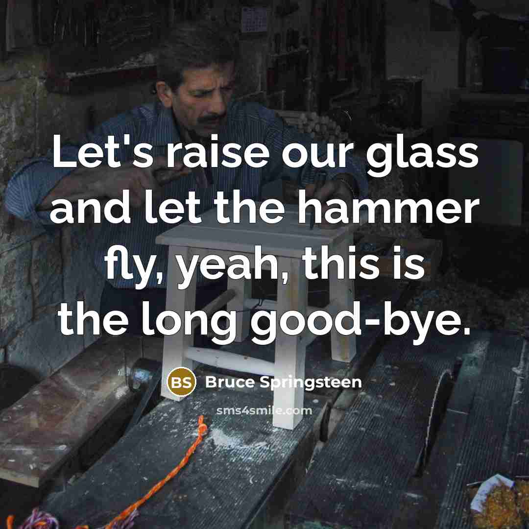 “Let's raise our glass and let the hammer fly, yeah,…” quote by Bruce Springsteen
