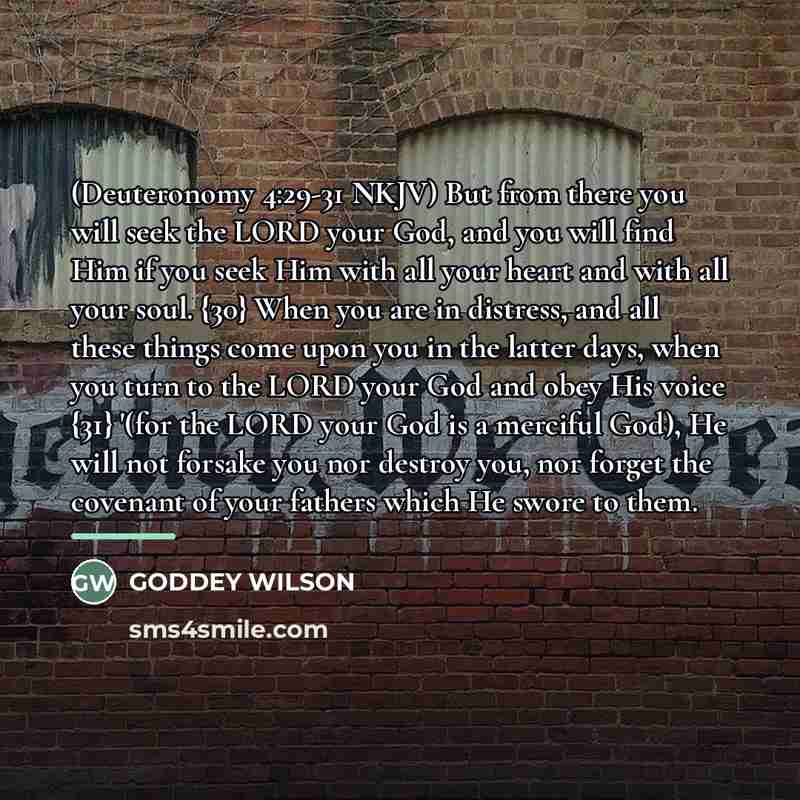 “(Deuteronomy 4:29-31 NKJV) But from there you will seek the…” quote by GODDEY WILSON