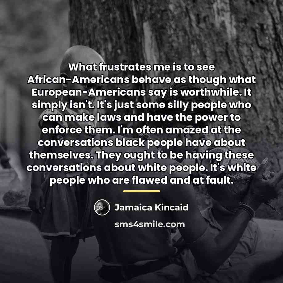 “What frustrates me is to see African-Americans behave as though…” quote by Jamaica Kincaid