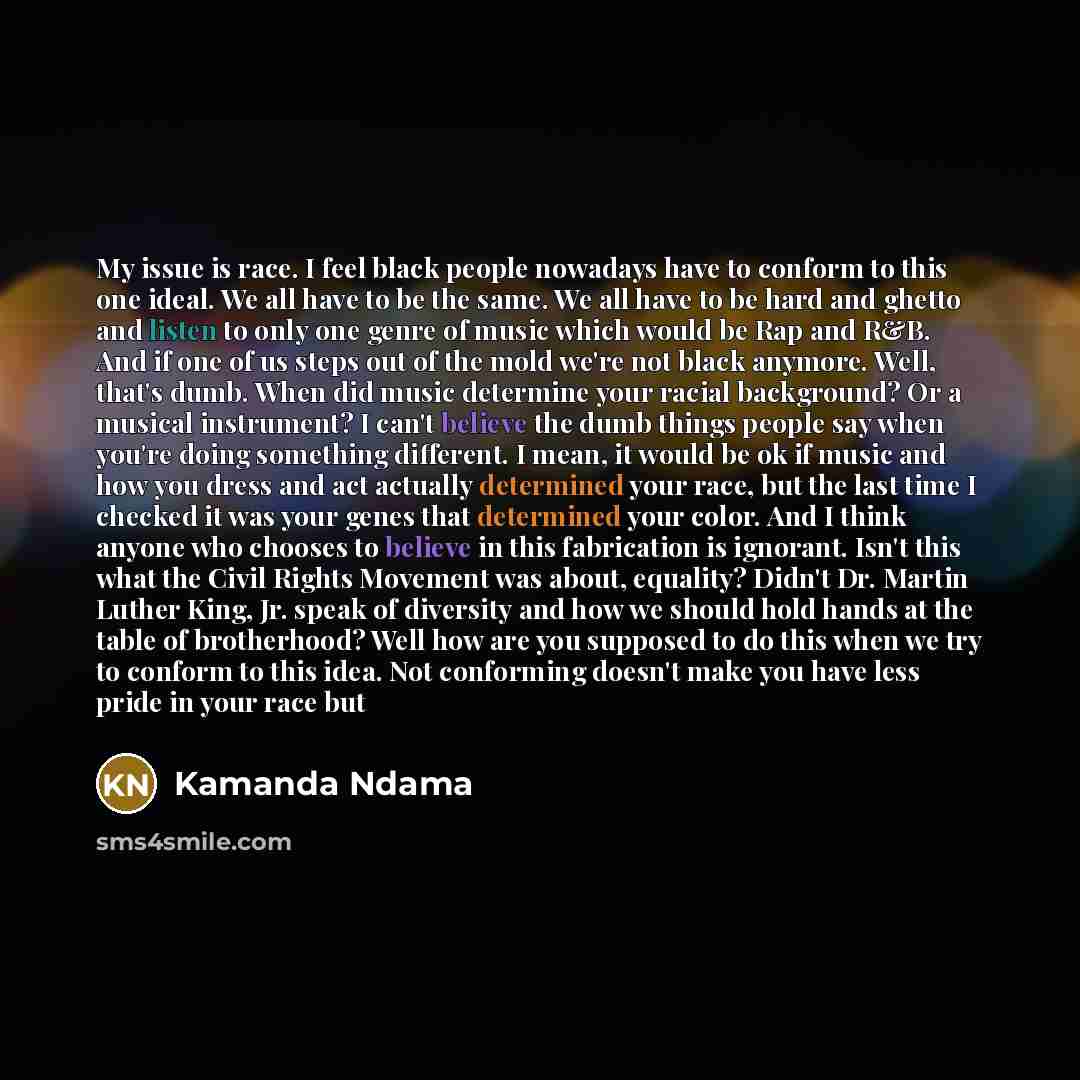 “My issue is race. I feel black people nowadays have…” quote by Kamanda Ndama