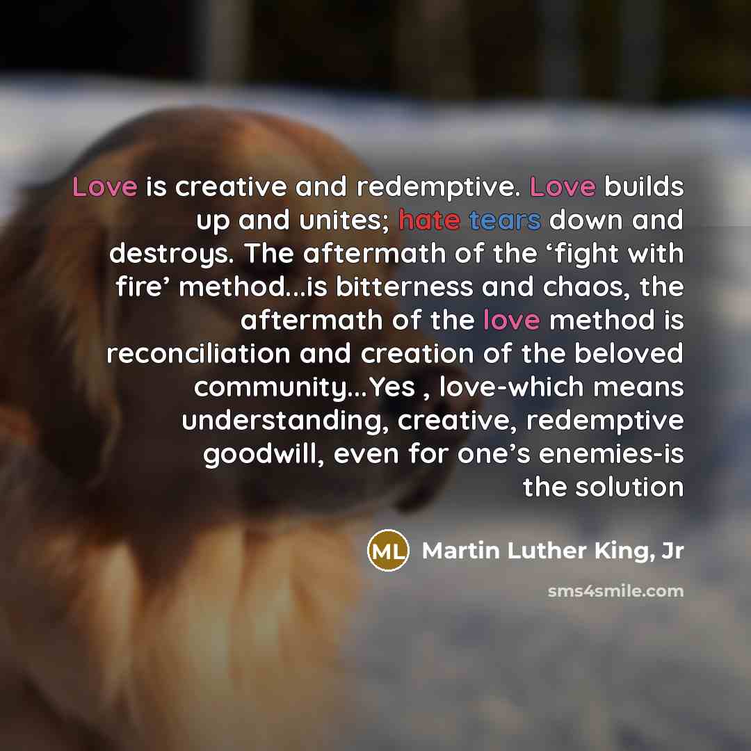 “Love is creative and redemptive. Love builds up and unites;…” quote by Martin Luther King, Jr