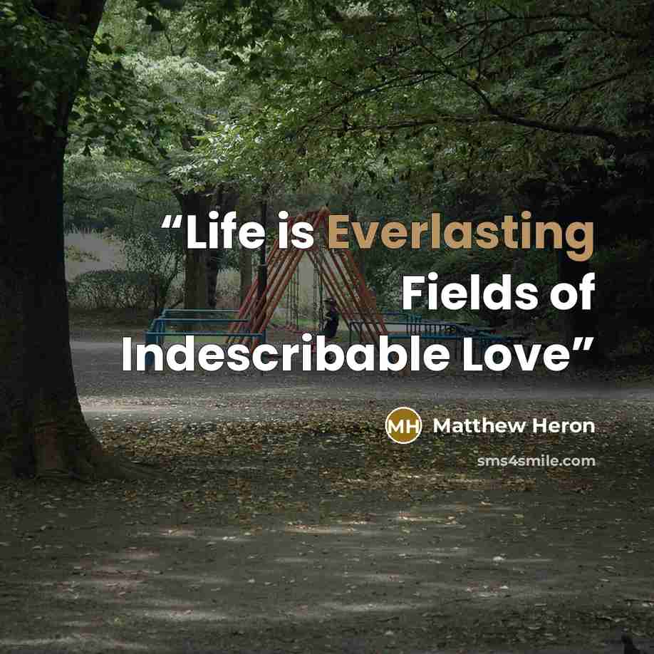 “Life is Everlasting Fields of Indescribable Love” quote by Matthew Heron