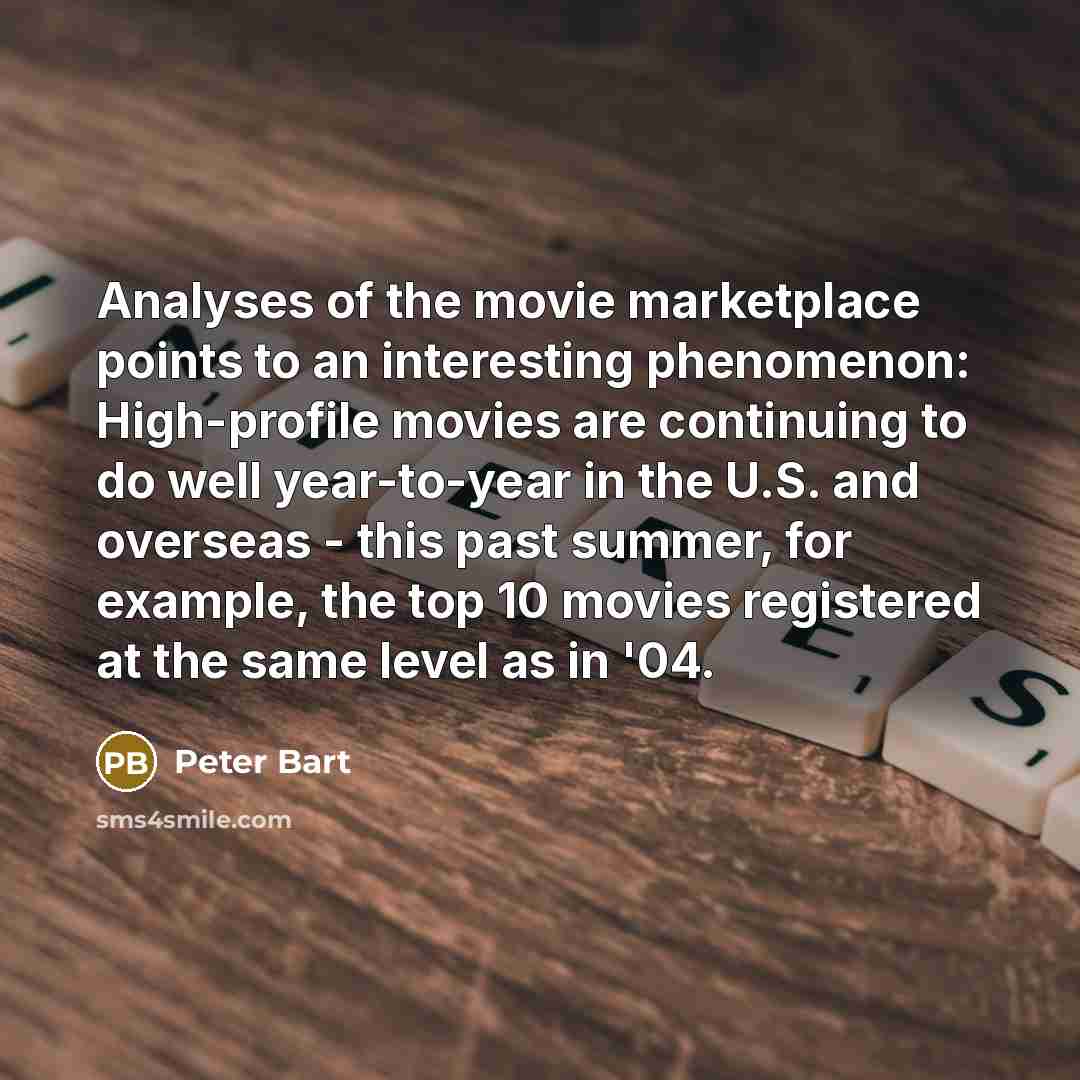 “Analyses of the movie marketplace points to an interesting phenomenon:…” quote by Peter Bart