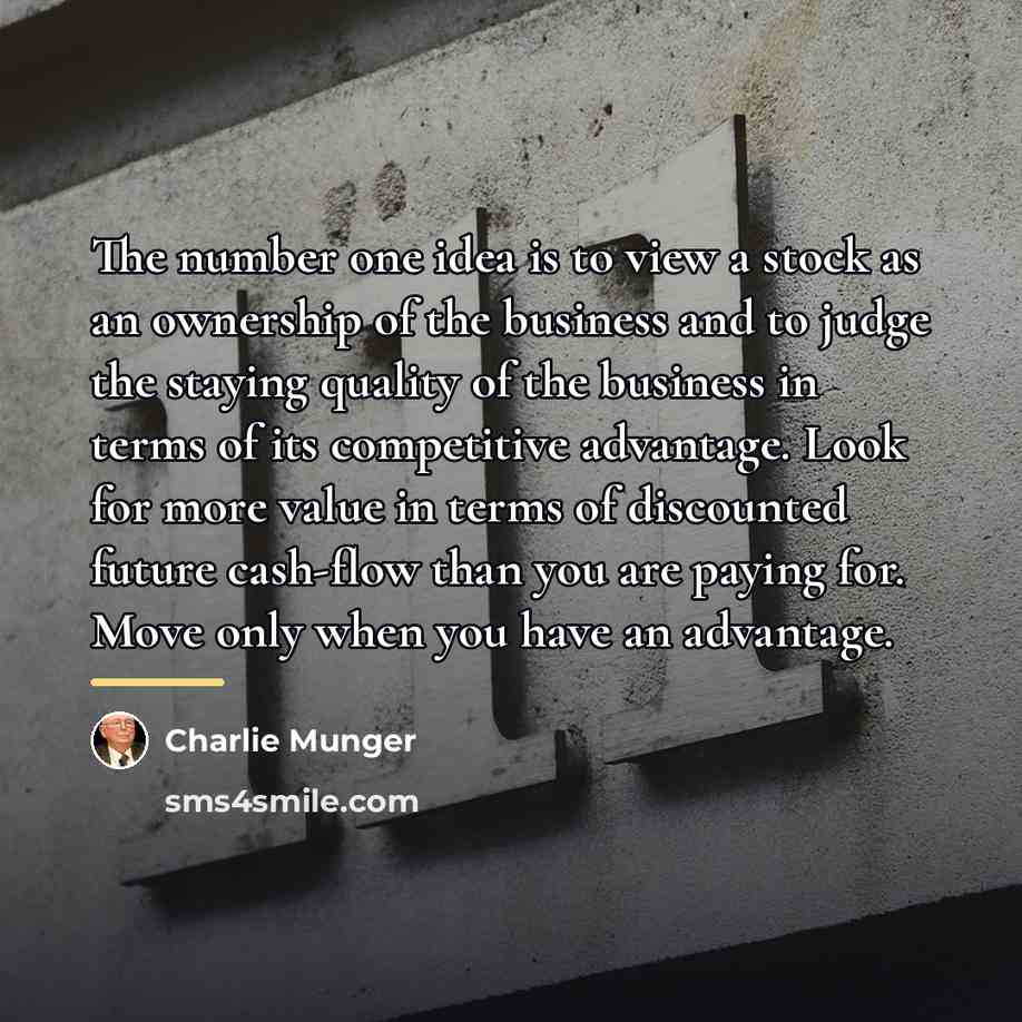 “The number one idea is to view a stock as…” quote by Charlie Munger