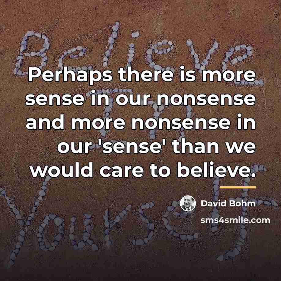 “Perhaps there is more sense in our nonsense and more…” quote by David Bohm