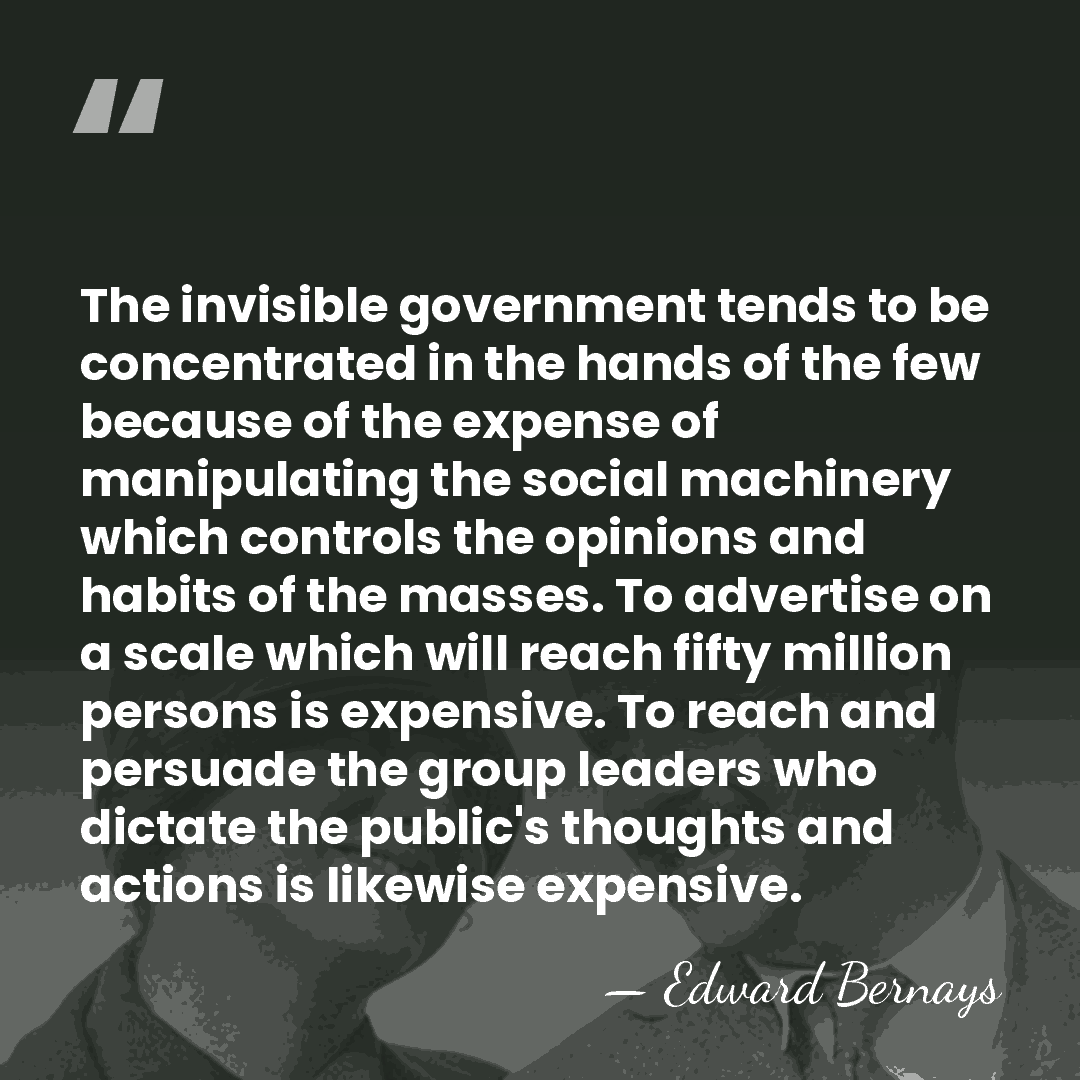 The invisible government tends to be concentrated in the hands of the&hellip; - Edward Bernays