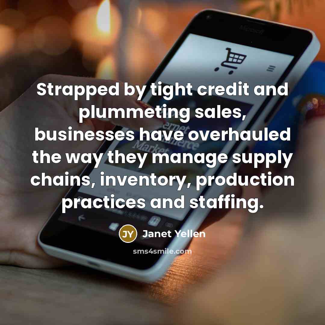 “Strapped by tight credit and plummeting sales, businesses have overhauled…” quote by Janet Yellen