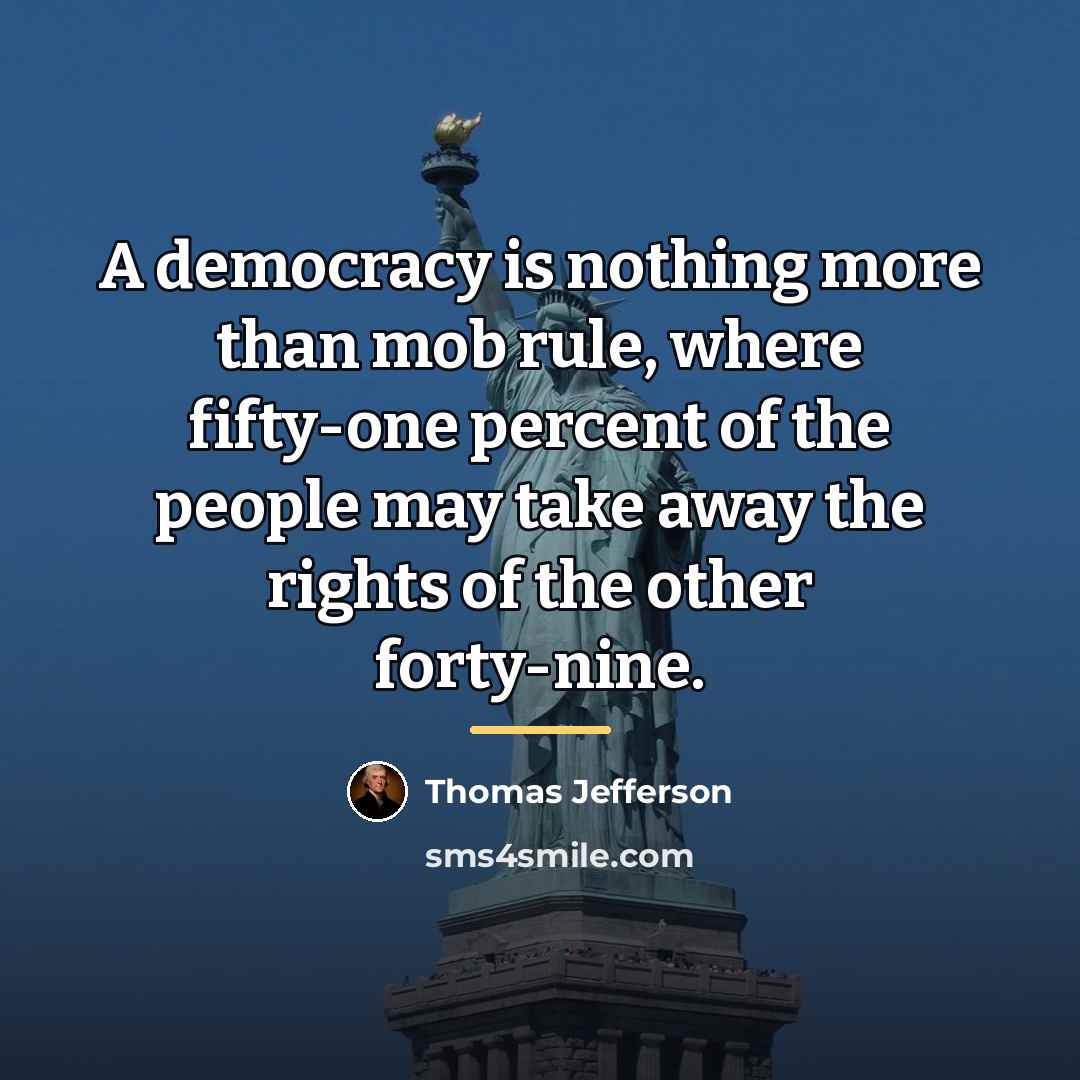 “A democracy is nothing more than mob rule, where fifty-one…” quote by Thomas Jefferson