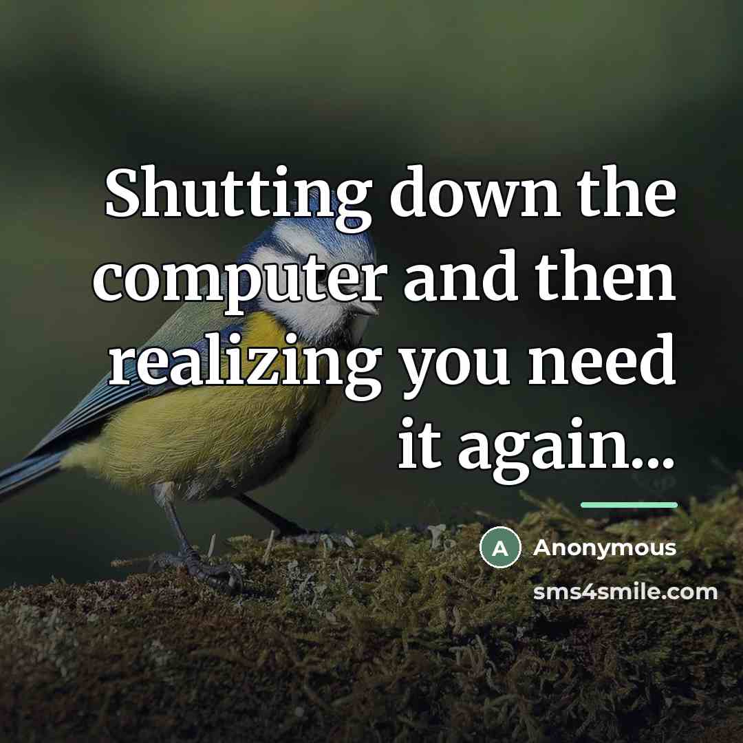 “Shutting down the computer and then realizing you need it…” quote by Anonymous